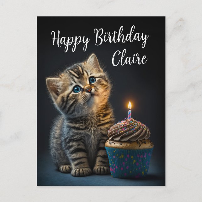 Lovely Kitten Wishing Happy Birthday, Customizable Postcard (Front)