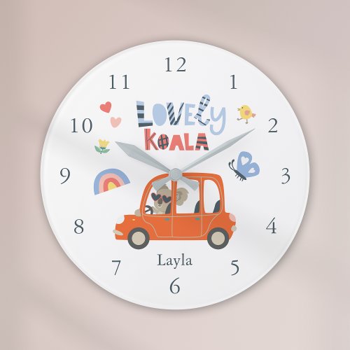 Lovely Koala Little Girl First Name Cute Animal Large Clock