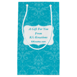 Lovely Labels Blue Damask Small Gift Bag