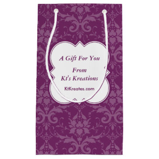 Lovely Labels Purple Damask Small Gift Bag