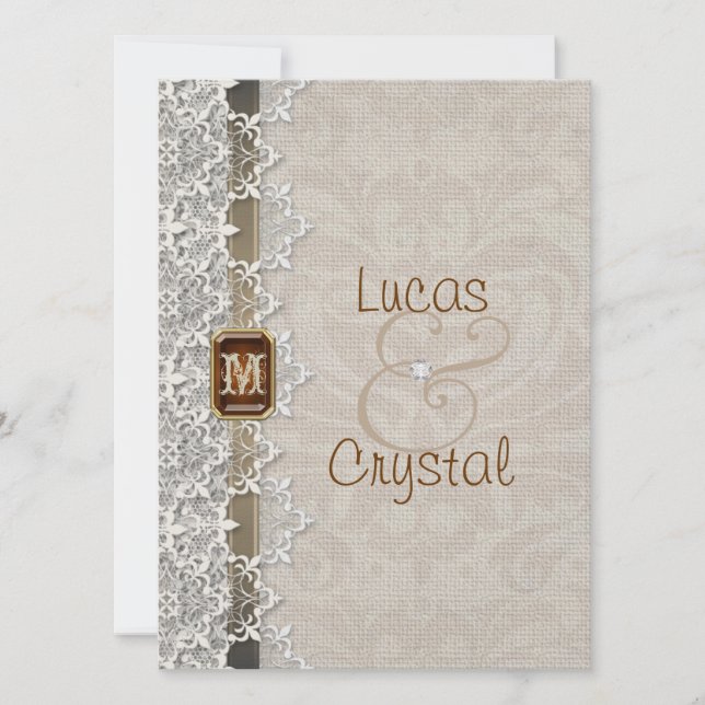 Lovely Lace & Burlap Chic Wedding Invitation (Front)