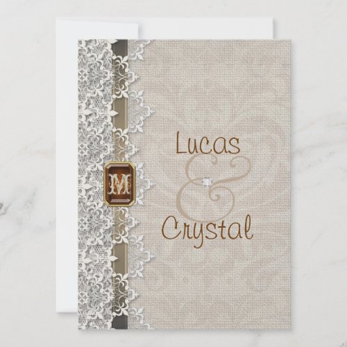 Lovely Lace &amp; Burlap Chic Wedding Invitation