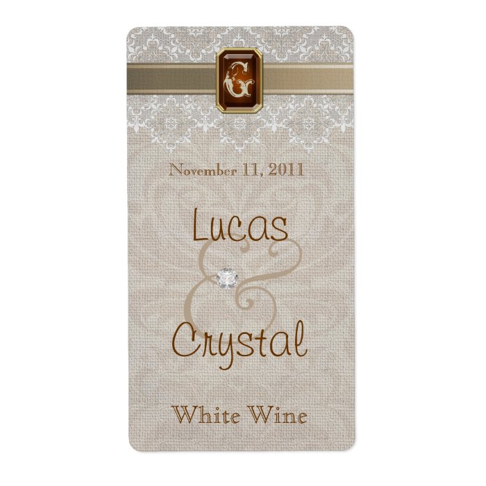 Lovely Lace & Burlap Chic Wedding Wine Label