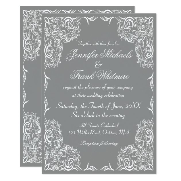 Lovely Lace Frame Gray Wedding Invitation