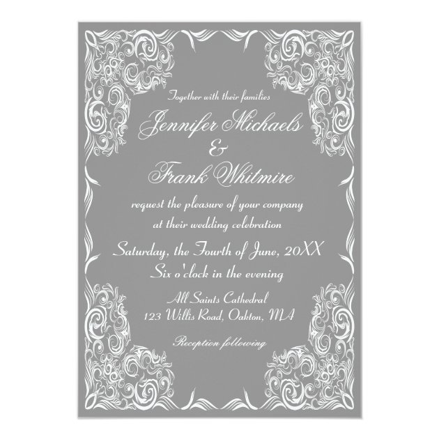 Lovely Lace Frame Gray Wedding Invitation