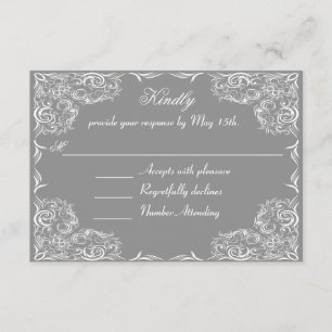 Lovely Lace Frame Gray Wedding RSVP Card