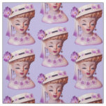 Lovely Lady Head Vase Purple Flowers 1960s Doll Fabric