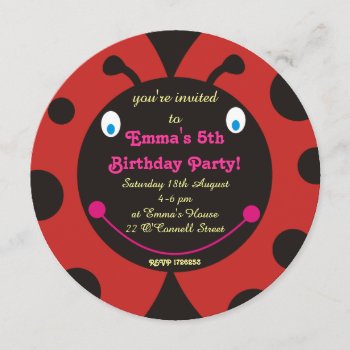 Lovely Ladybug Birthday Party Round Invitations by goodmoments at Zazzle