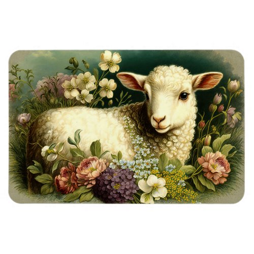 Lovely Lamb In Flowers Magnet