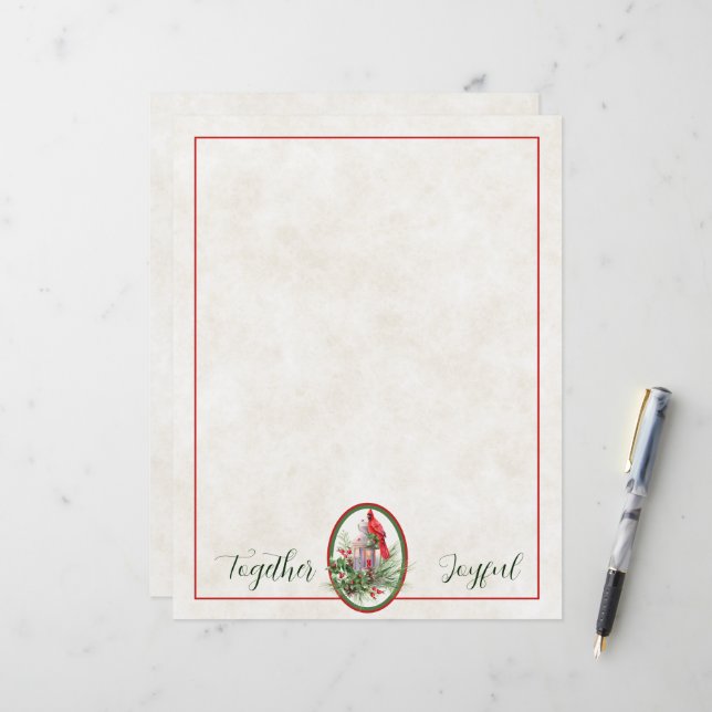 Lovely lantern with holly and cardinal Christmas (Front/Back In Situ)