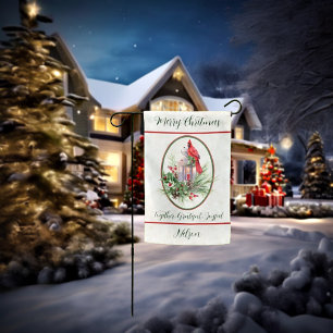 Lovely lantern with holly and cardinal Christmas H Garden Flag