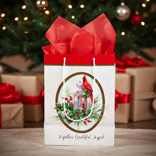 Lovely lantern with holly and cardinal Christmas Medium Gift Bag