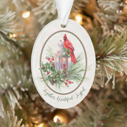 Lovely lantern with holly and cardinal Christmas  Ornament