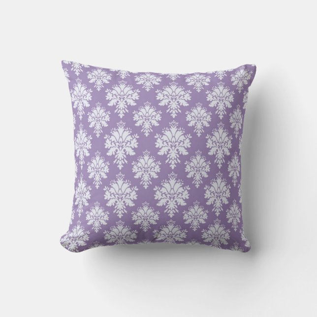 Lovely Lavender and Purple Vintage Damask Throw Pillow (Front)