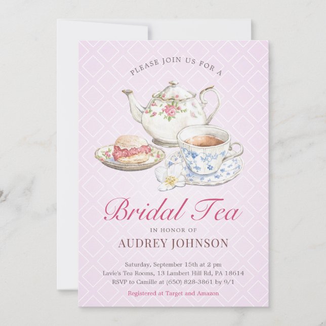 Lovely Lavender Bridal Tea British Wedding Shower Invitation (Front)