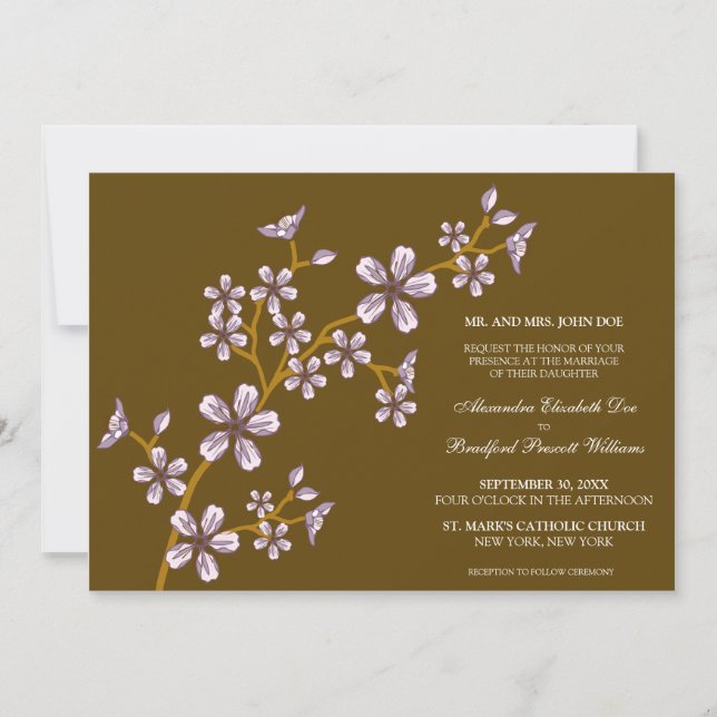 Lovely Lavender Cherry Blossom Wedding Invitation (Front)