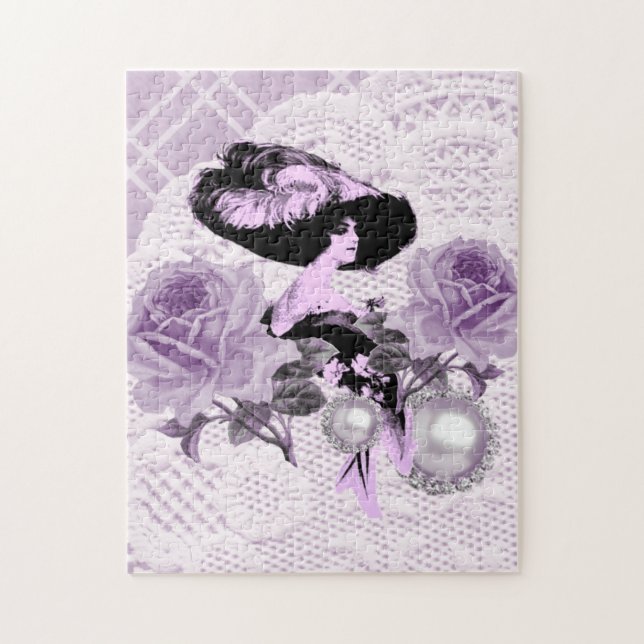 Lovely Lavender Lady Vintage Lace Roses Jigsaw Puzzle (Vertical)