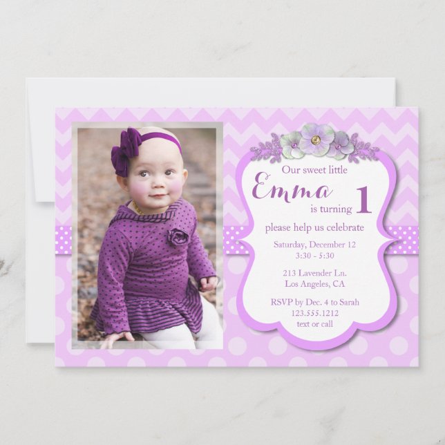 Lovely Lavender Photo Birthday Party Invitation (Front)