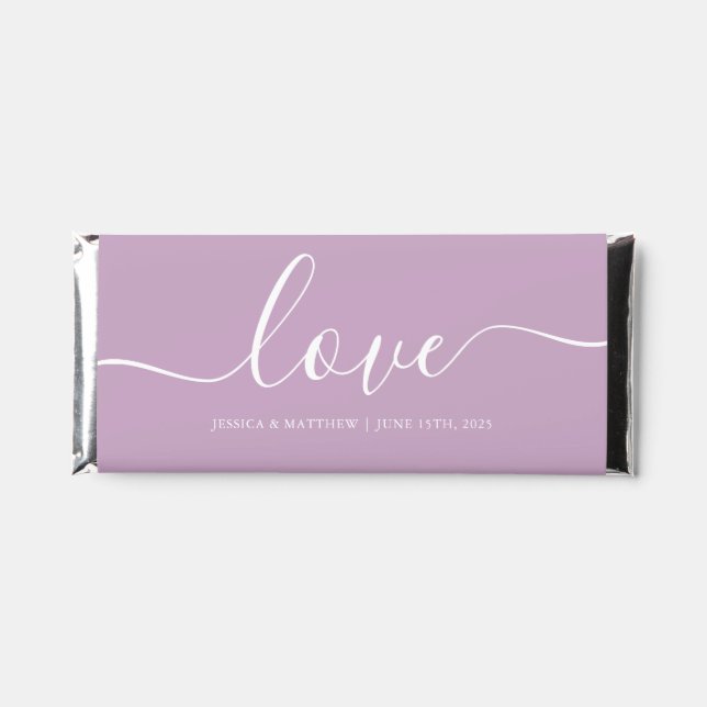 Lovely Lavender Trendy Script Wedding Photo Hershey Bar Favors (Front)