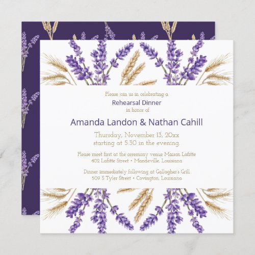 Lovely Lavender  Wheat Rehearsal Dinner Invitation