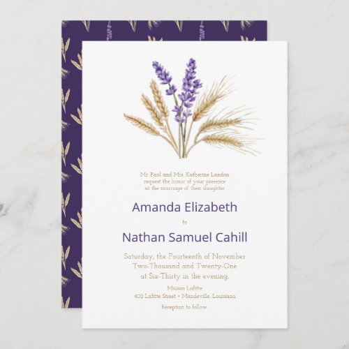 Lovely Lavender  Wheat Wedding Invitation