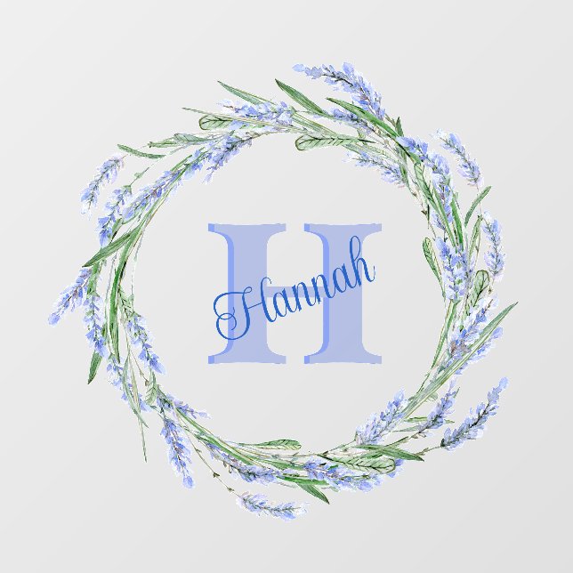 Lovely Lavender Wreath with Monogram Name & Initia Wall Decal (Front)