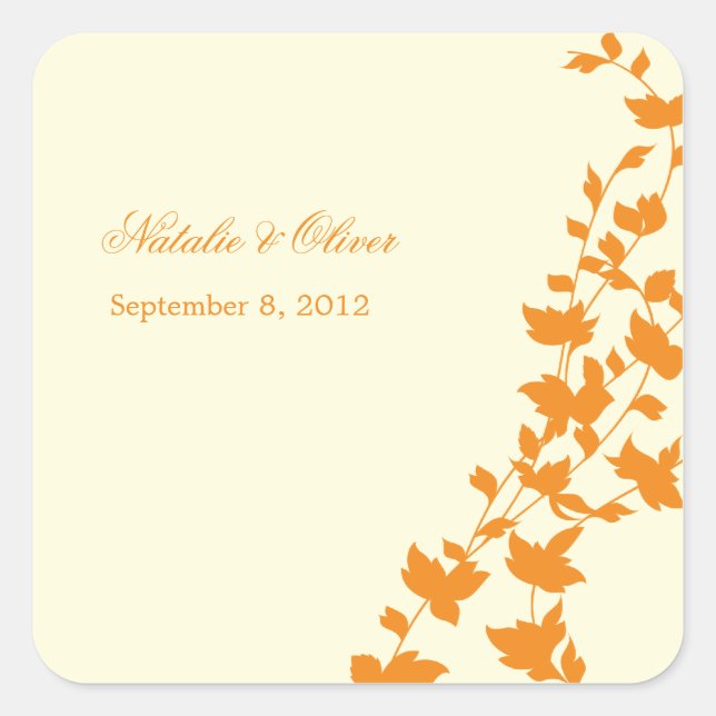 Lovely Leaves Wedding Favor Sticker - Orange (Front)