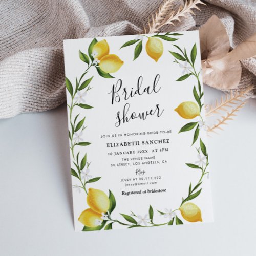 lovely lemon foliage bridal shower invitation