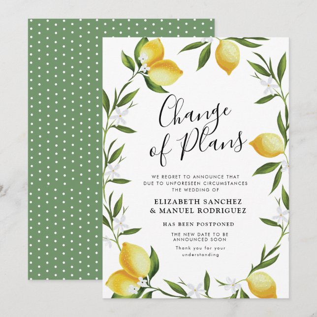 lovely lemon foliage postponed wedding card (Front/Back)
