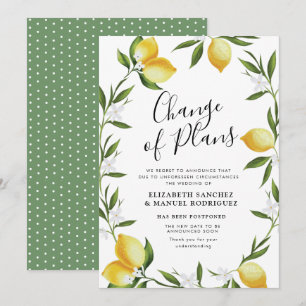 lovely lemon foliage postponed wedding card