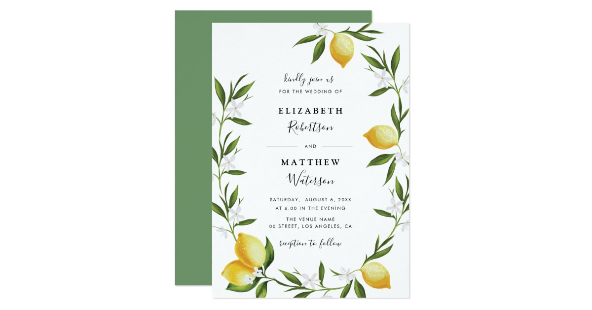 lovely lemon foliage wedding invitation | Zazzle.com