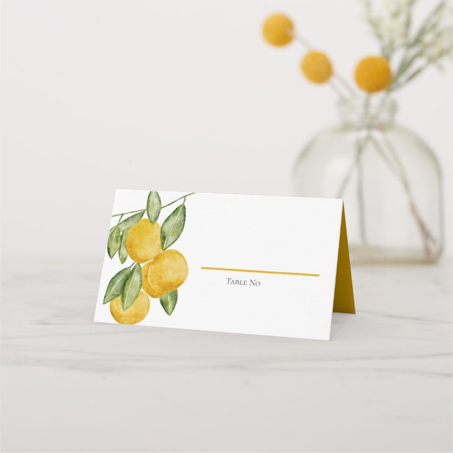 Lovely Lemon Tree Branch Watercolor Party / Shower Place Card (Front)