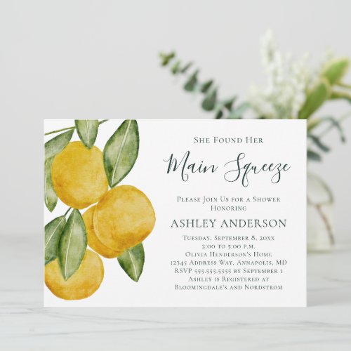 Lovely Lemon Tree Watercolor Bridal Shower Invitation