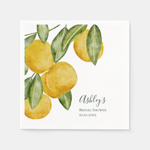 Lovely Lemon Watercolor Bridal Shower Personalized Napkins