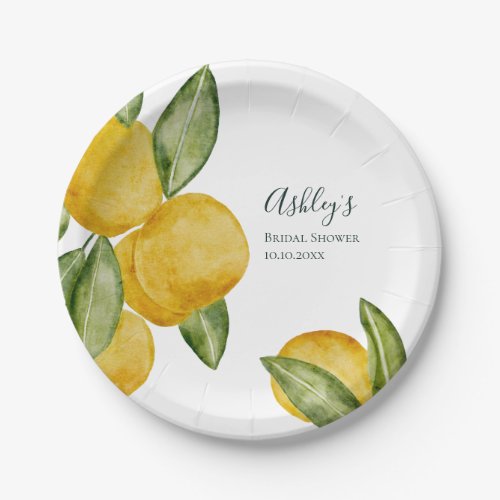 Lovely Lemon Watercolor Bridal Shower Personalized Paper Plates