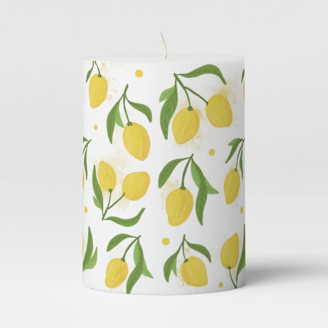 Lovely Lemon Yellow Green Pillar Candle (Front)
