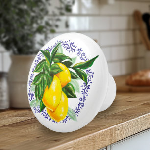 Lovely Lemons & Blue Toile Ceramic Knob