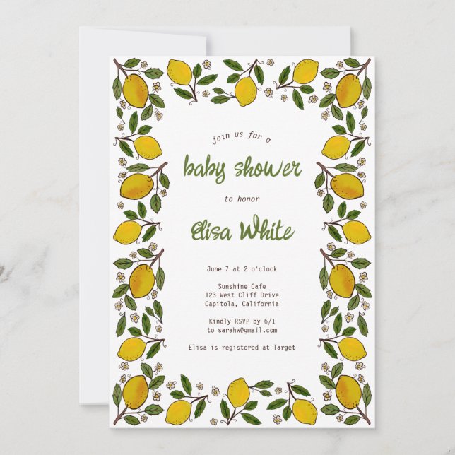 Lovely Lemons Cute CUSTOM QR Code BABY SHOWER Invitation (Front)