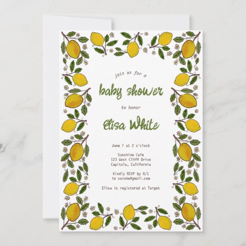 Lovely Lemons Cute CUSTOM QR Code BABY SHOWER Invitation