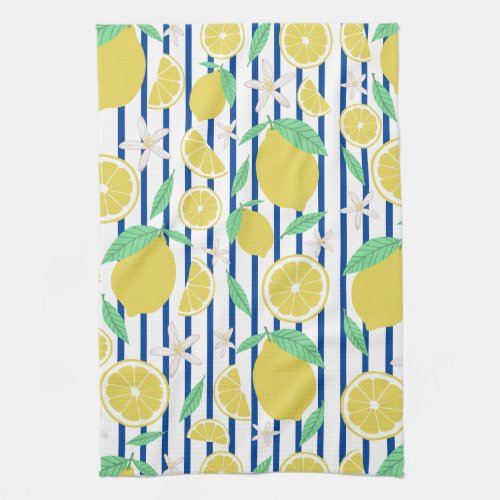 Lovely Lemons Flowers Lemonade Striped Pattern Kitchen Towel