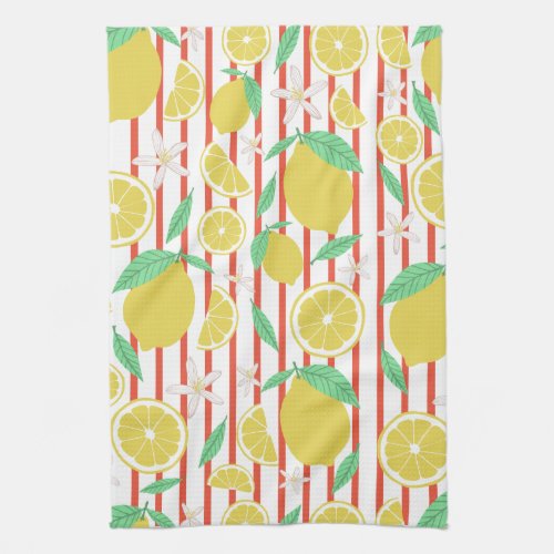 Lovely Lemons Flowers Lemonade Striped Pattern Kitchen Towel
