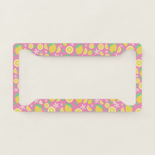 Lovely Lemons Fruit & Flowers Handmade Pink Yellow License Plate Frame