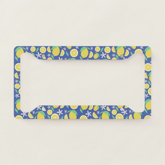 Lovely Lemons Fruit & Flowers Handmade Yellow License Plate Frame (Front)