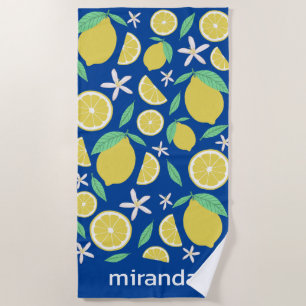 Lovely Lemons Fruity Fun CUSTOM NAME Beach Towel