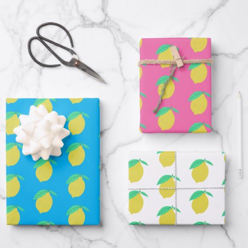 Lovely Lemons Fruity Fun Yellow Pink Green Blue Wrapping Paper Sheets