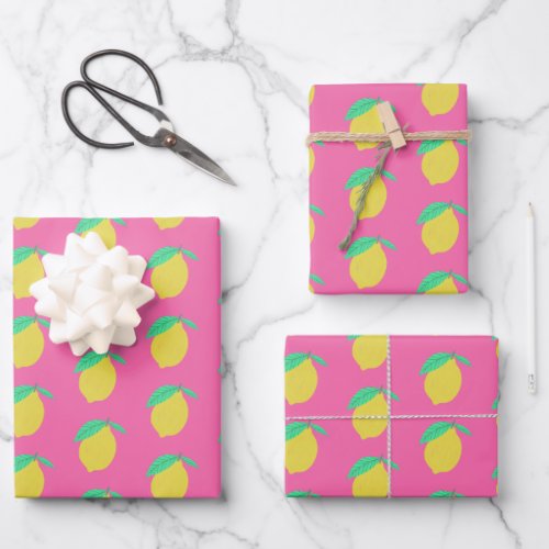 Lovely Lemons Fruity Fun Yellow Pink Green Wrapping Paper Sheets