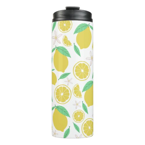 Lovely Lemons Leaves and Flowers Lemonade White Thermal Tumbler