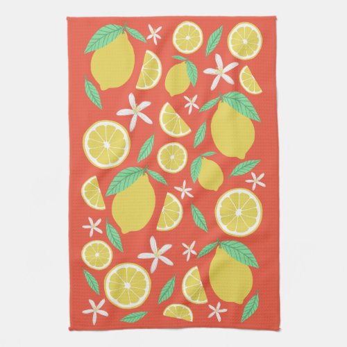 Lovely Lemons Leaves Flowers Lemonade Pattern Kitchen Towel