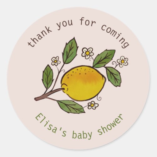 Lovely Lemons Rustic CUSTOM BABY SHOWER Classic Round Sticker