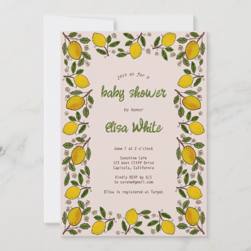 Lovely Lemons Rustic CUSTOM QR Code BABY SHOWER Invitation